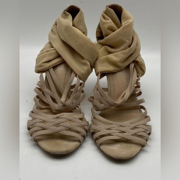 Authentic Fendi Beige Suede Strappy Platform Sandals Slingback Heels Size 11